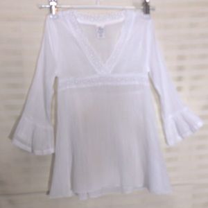 1989 Place Toddler’s White Crinkle Fabric Dress w/Lace Trim, Bell Sleeves EUC 4T